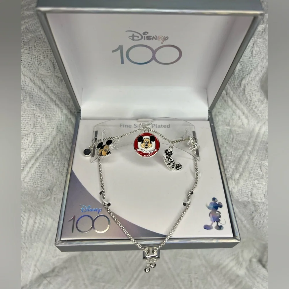 Disney100th Anniversary Fine Plated Silver Mickey Mouse Charm Bracelet Brand New - Picture 3 of 4
